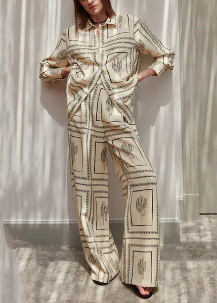 Shirts Pan Pants Leg Collar Print And White Wide Natural Peter FashionChic