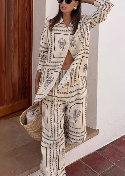 Shirts Pan Pants Leg Collar Print And White Wide Natural Peter FashionChic