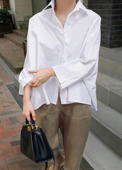 Spring White Solid Collar Peter Natural Pan Shirts FashionChic