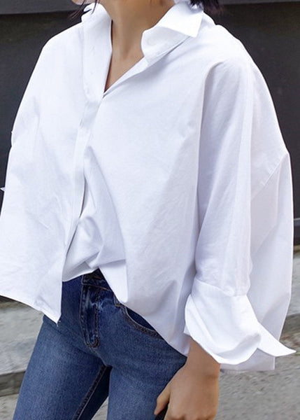 Spring White Solid Collar Peter Natural Pan Shirts FashionChic