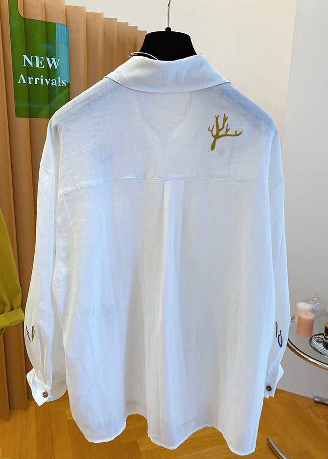 Peter Shirt Yellow Collar Natural Cotton Pan Embroidered Tops FashionChic