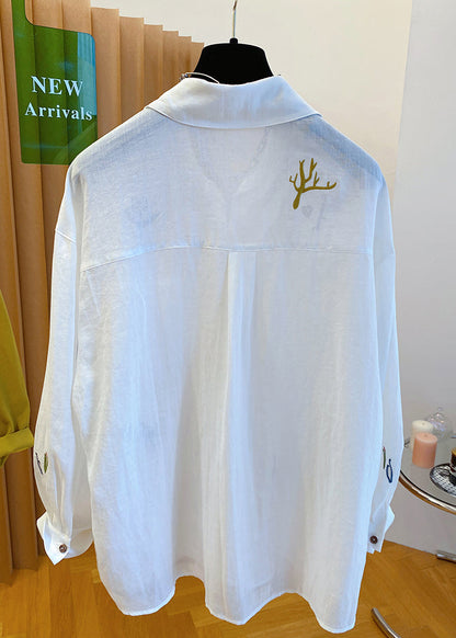 Peter Shirt Yellow Collar Natural Cotton Pan Embroidered Tops FashionChic
