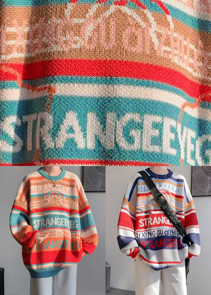 Navy Letter Patchwork Knit Men Sweater O Neck Winter RC033 ABC