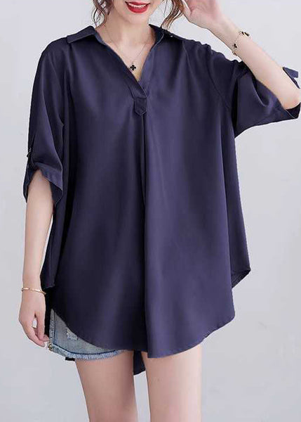 Collar Tops Navy Summer Cotton Peter Pan Loose FashionChic