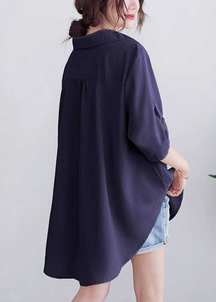 Collar Tops Navy Summer Cotton Peter Pan Loose FashionChic
