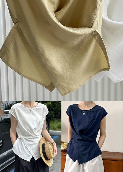 Navy O-Neck Asymmetrical Top mmer QE057 HS-STP240925