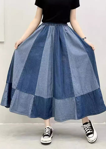 Oversized Patchwork Denim Large Skirts Hem Summer Navy Exra Pant FashionChic