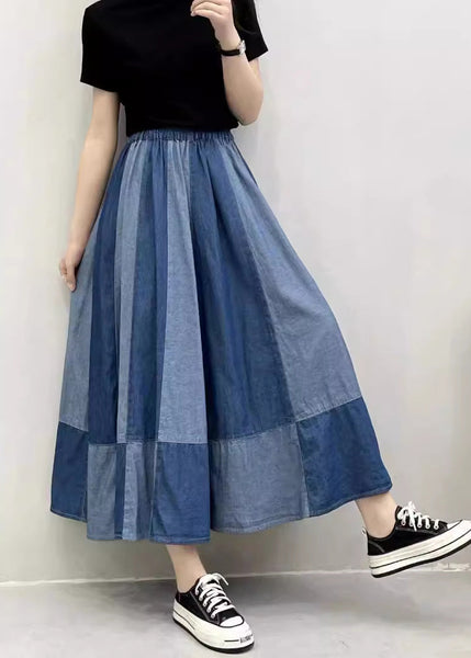 Oversized Patchwork Denim Large Skirts Hem Summer Navy Exra Pant FashionChic