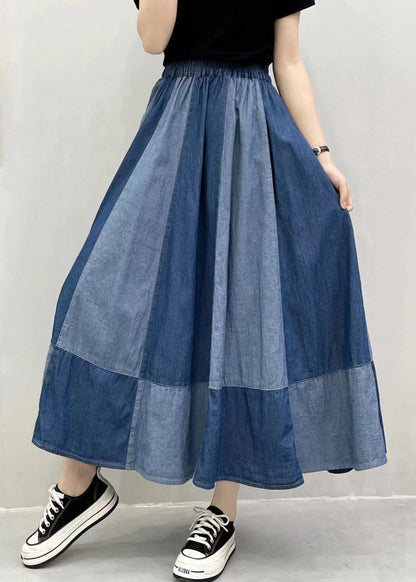 Oversized Patchwork Denim Large Skirts Hem Summer Navy Exra Pant FashionChic