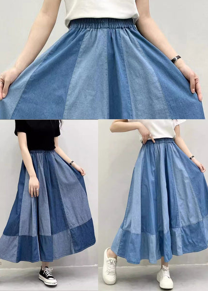 Oversized Patchwork Denim Large Skirts Hem Summer Navy Exra Pant FashionChic
