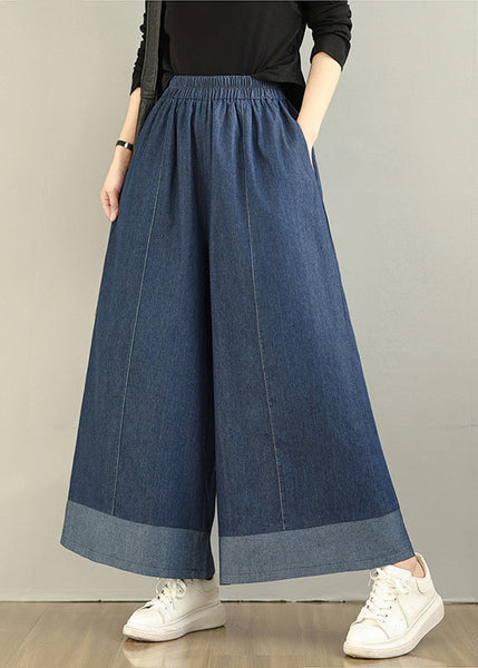 Denim Patchwork Straight Oversized Summer Navy Pants FashionChic