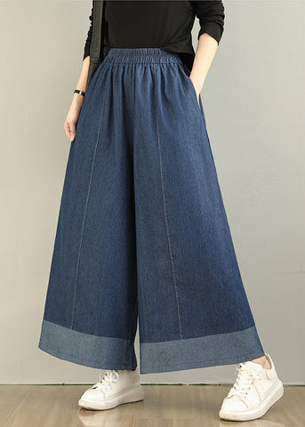 Denim Patchwork Straight Oversized Summer Navy Pants FashionChic