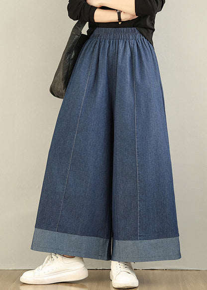 Denim Patchwork Straight Oversized Summer Navy Pants FashionChic