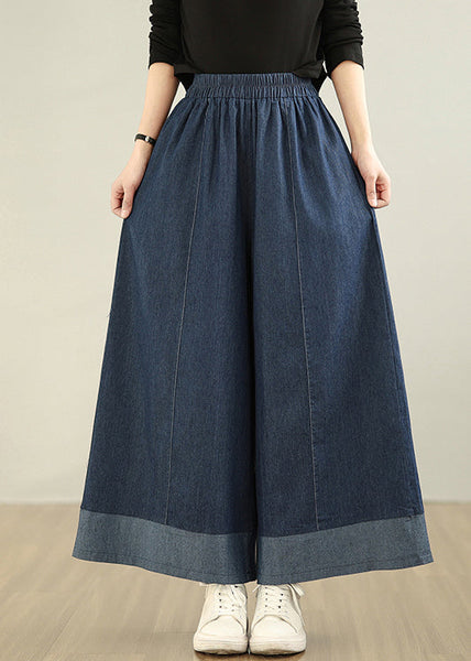 Denim Patchwork Straight Oversized Summer Navy Pants FashionChic