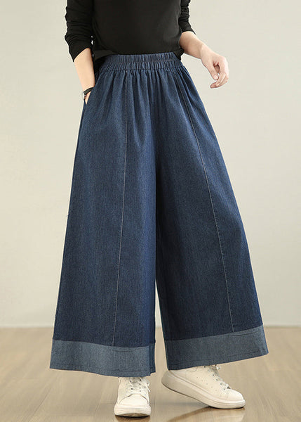 Denim Patchwork Straight Oversized Summer Navy Pants FashionChic