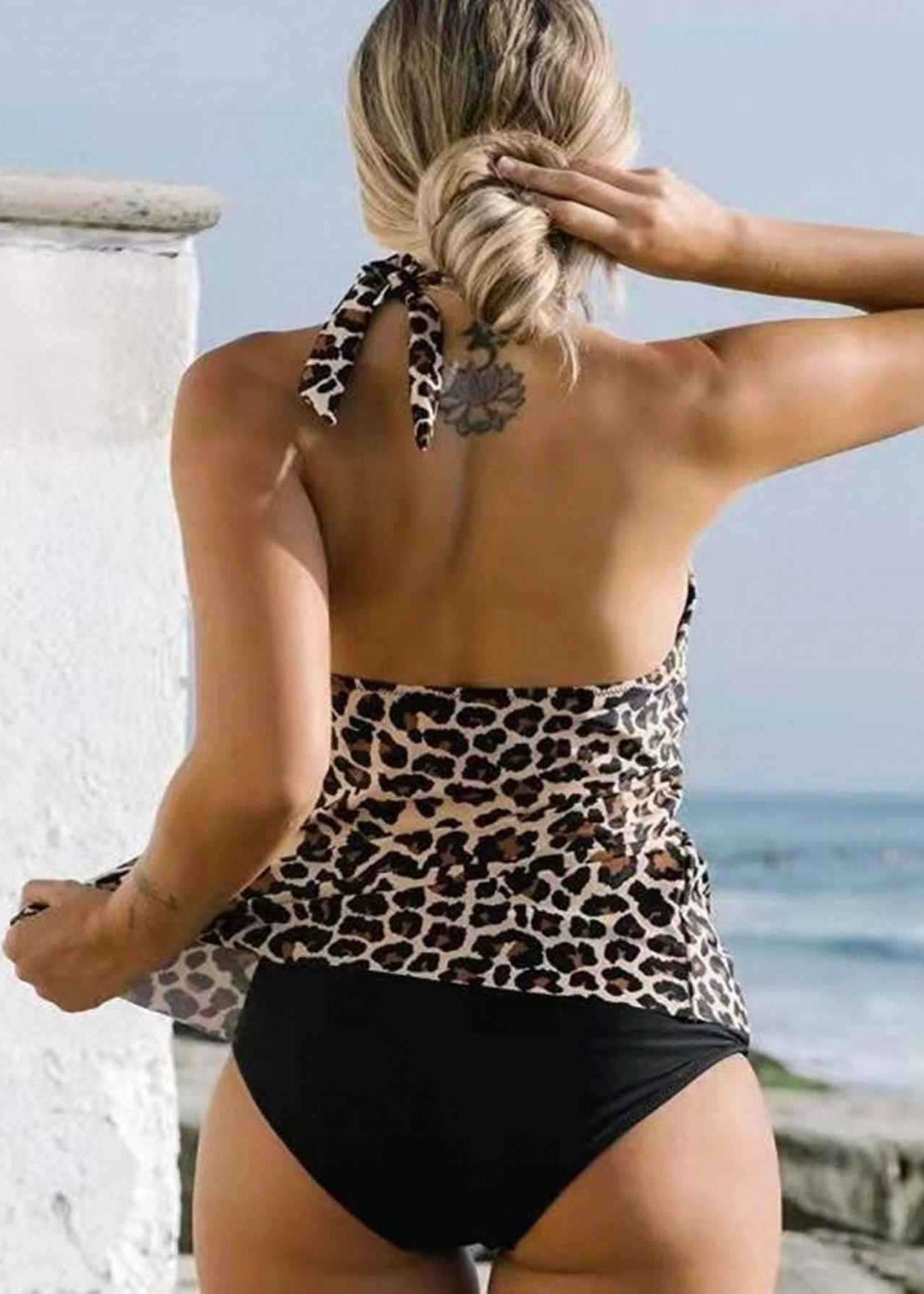 New American Style Black Leopard Print Swimwear Bikini Set GF036 Swim-LYQ240716