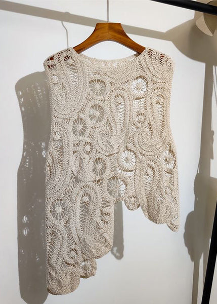 Knit Vest Out Sleeveless Hollow Apricot New Asymmetrical FashionChic