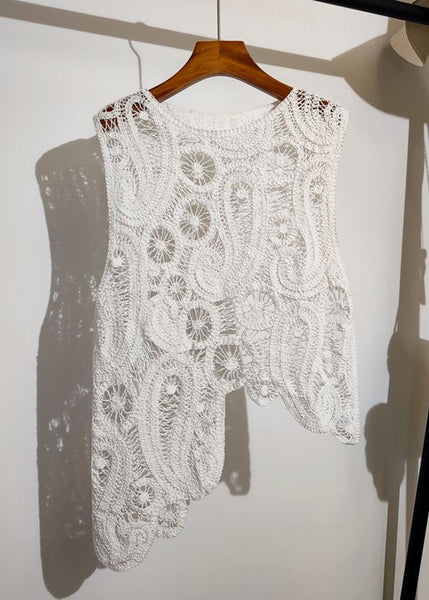 Knit Vest Out Sleeveless Hollow Apricot New Asymmetrical FashionChic