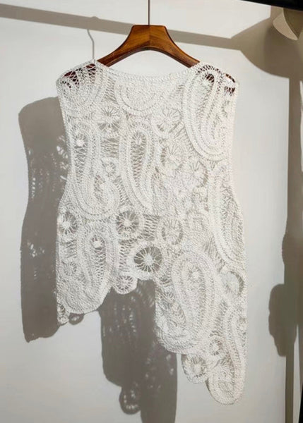 Knit Vest Out Sleeveless Hollow Apricot New Asymmetrical FashionChic