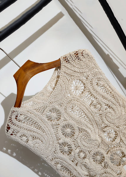 Knit Vest Out Sleeveless Hollow Apricot New Asymmetrical FashionChic