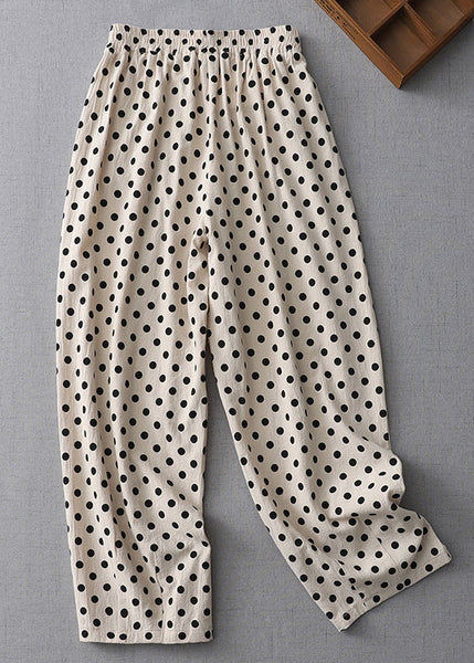 New Apricot Dot Pockets Elastic Waist Cotton Crop Pants Summer GG059 MZF-CPTS240610