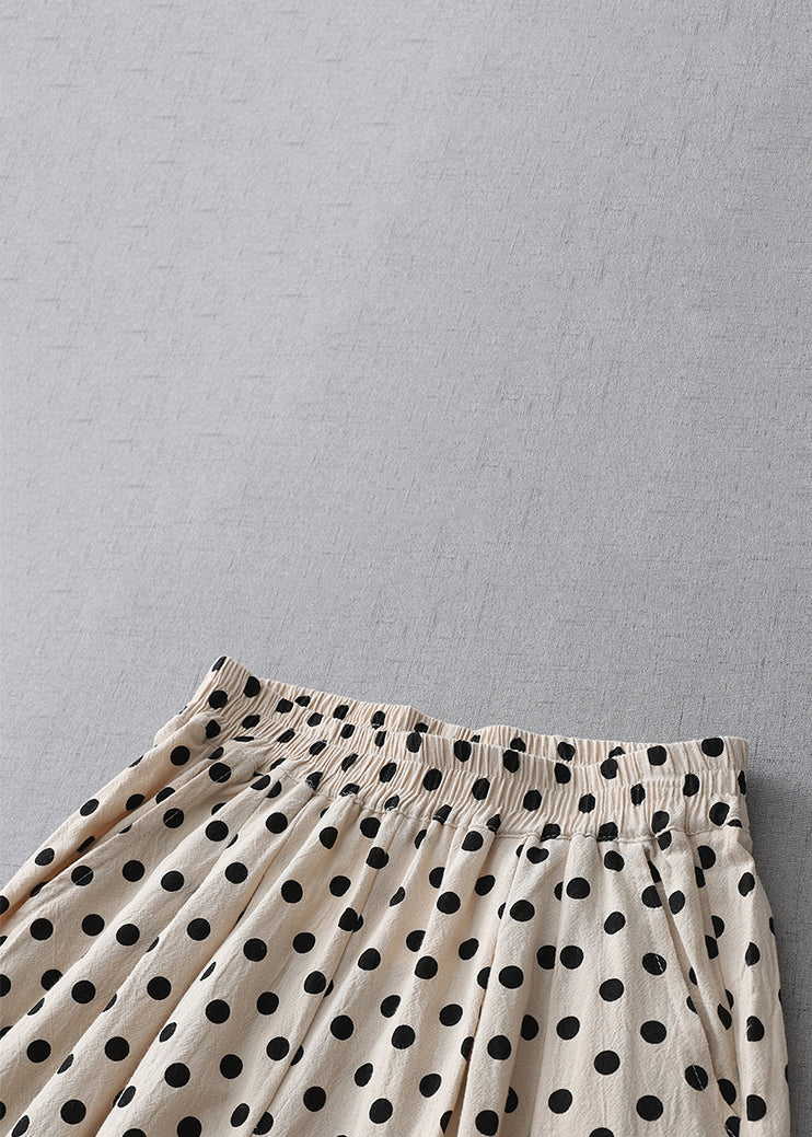 New Apricot Dot Pockets Elastic Waist Cotton Crop Pants Summer GG059 MZF-CPTS240610
