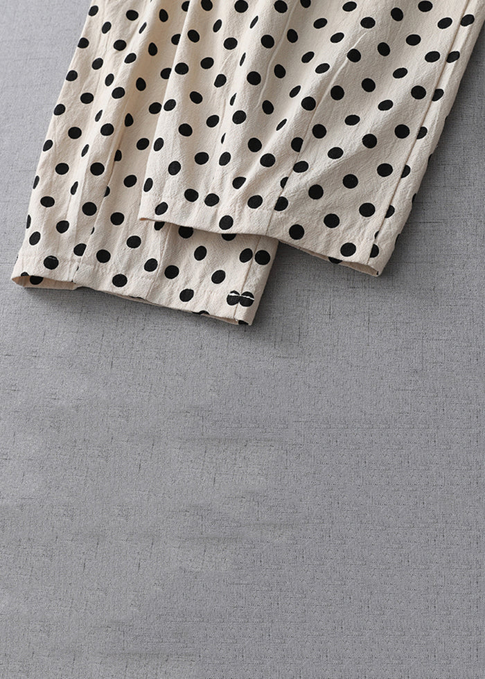 New Apricot Dot Pockets Elastic Waist Cotton Crop Pants Summer GG059 MZF-CPTS240610