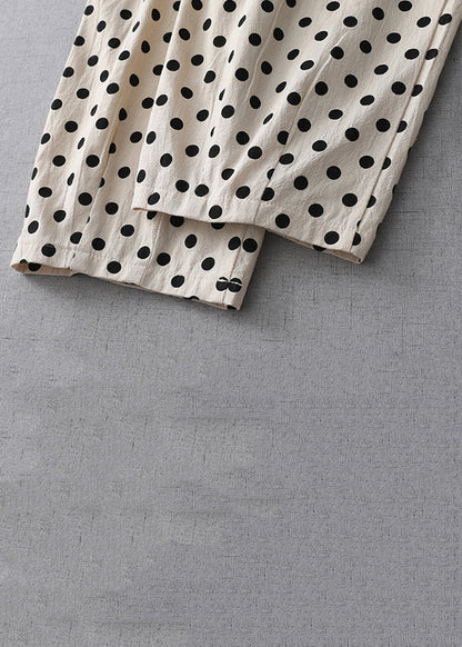 New Apricot Dot Pockets Elastic Waist Cotton Crop Pants Summer GG059 MZF-CPTS240610