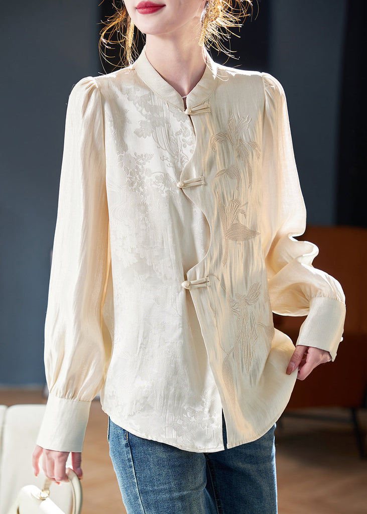 New Apricot Embroidered Button Cotton Shirt Long Sleeve Ada Fashion