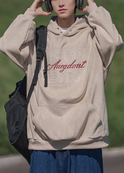 New Apricot Hooded Pockets Cotton Men Sweatshirts Spring YQ033 ABC