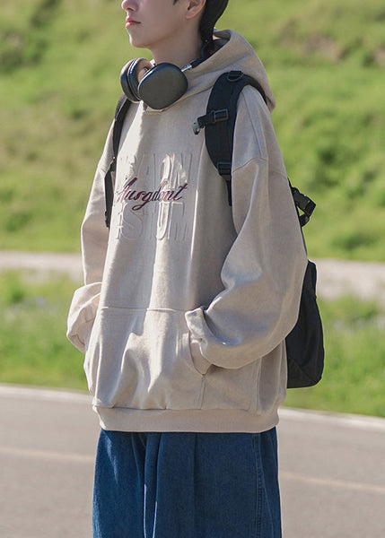 New Apricot Hooded Pockets Cotton Men Sweatshirts Spring YQ033 ABC