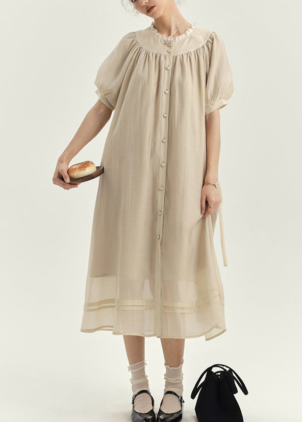 New Apricot Lace Patchwork Cotton Shirts Dresses Lantern Sleeve BV009 MZF-SDL240702