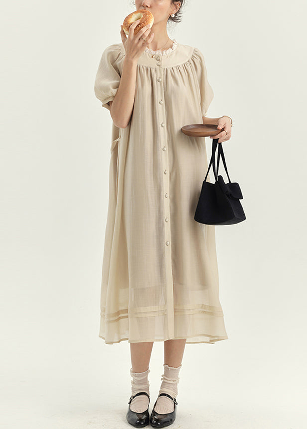 New Apricot Lace Patchwork Cotton Shirts Dresses Lantern Sleeve BV009 MZF-SDL240702