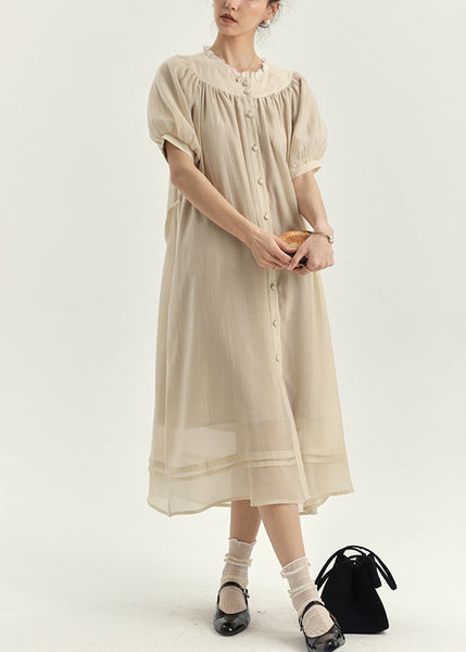 New Apricot Lace Patchwork Cotton Shirts Dresses Lantern Sleeve BV009 MZF-SDL240702