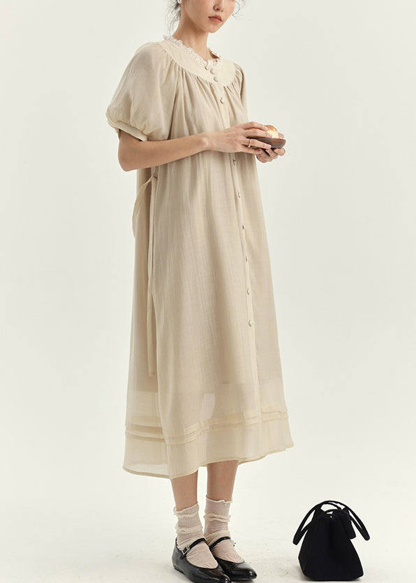 New Apricot Lace Patchwork Cotton Shirts Dresses Lantern Sleeve BV009 MZF-SDL240702