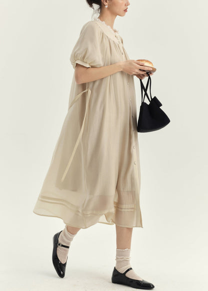 New Apricot Lace Patchwork Cotton Shirts Dresses Lantern Sleeve BV009 MZF-SDL240702