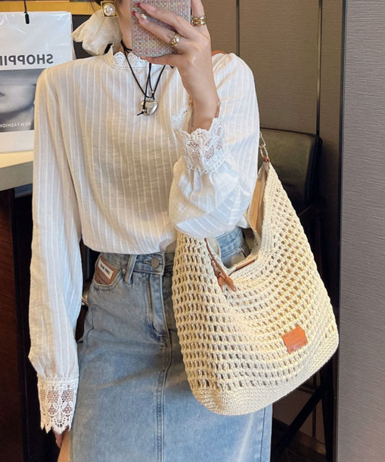 Straw Apricot Bag Shoulder Woven Large New Capacity FashionChic