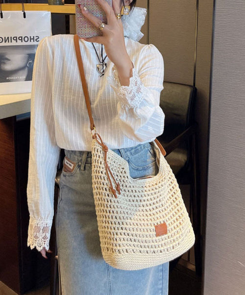 Straw Apricot Bag Shoulder Woven Large New Capacity FashionChic