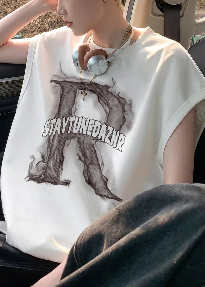 Print Tank Apricot Letter Men Sleeveless Cotton Oversized New FashionChic