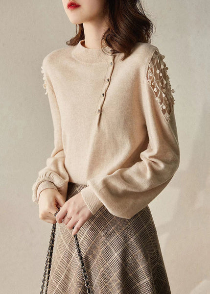 New Apricot O Neck Hollow Out Knit Sweaters Winter WX014 ABC