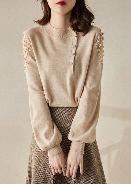 New Apricot O Neck Hollow Out Knit Sweaters Winter WX014 ABC