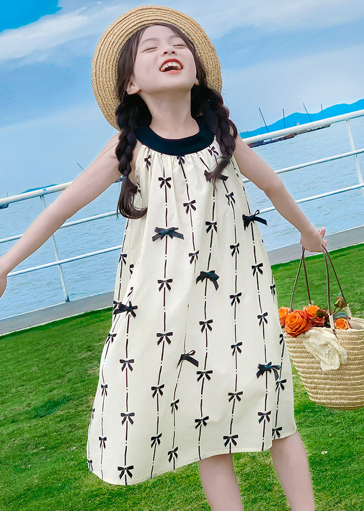 New Apricot O Neck Print Cotton Girls Dress Sleeveless EW035 WS-RCTZSDGL240809