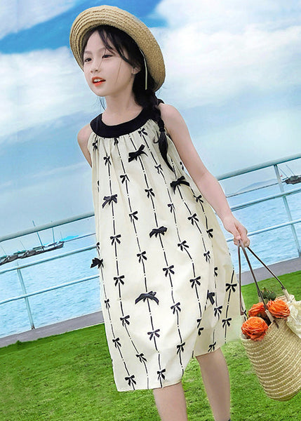 New Apricot O Neck Print Cotton Girls Dress Sleeveless EW035 WS-RCTZSDGL240809