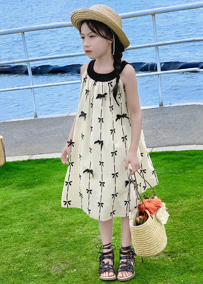 New Apricot O Neck Print Cotton Girls Dress Sleeveless EW035 WS-RCTZSDGL240809