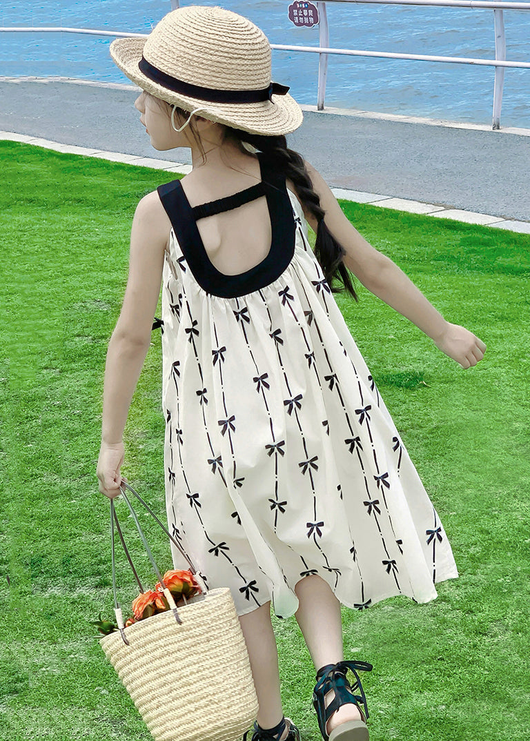 New Apricot O Neck Print Cotton Girls Dress Sleeveless EW035 WS-RCTZSDGL240809
