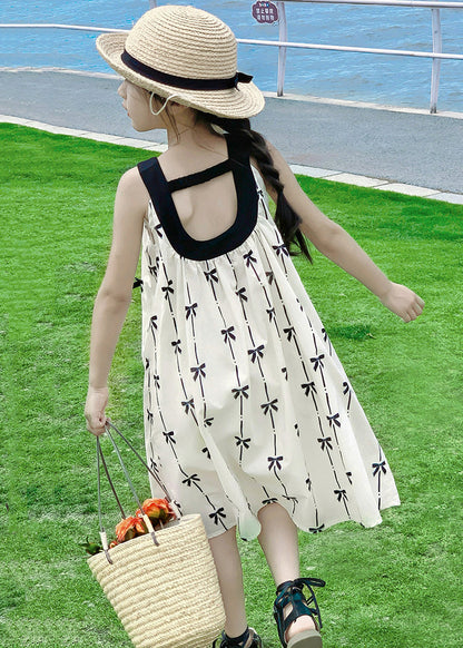 New Apricot O Neck Print Cotton Girls Dress Sleeveless EW035 WS-RCTZSDGL240809