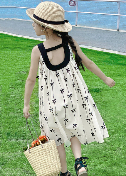 New Apricot O Neck Print Cotton Girls Dress Sleeveless EW035 WS-RCTZSDGL240809