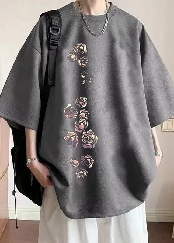 T Apricot Suede Shirt Faux Half Sleeve O Neck Mens Cozy Print New FashionChic