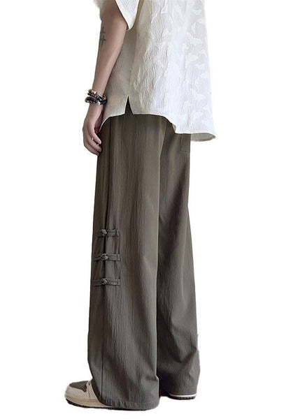 New Apricot Pockets Chinese Button Ice Silk Men Pants Summer YT042 Men-Silk-MENP240721