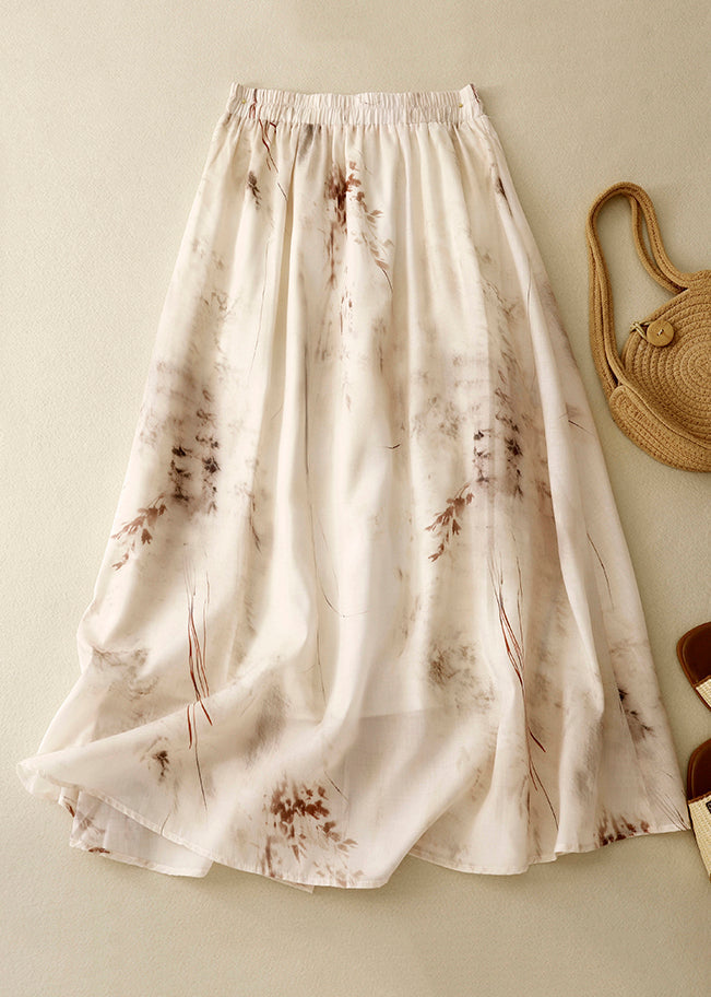 New Apricot Print Elastic Waist Linen Skirts Summer GG029 MZF-SKTS240610